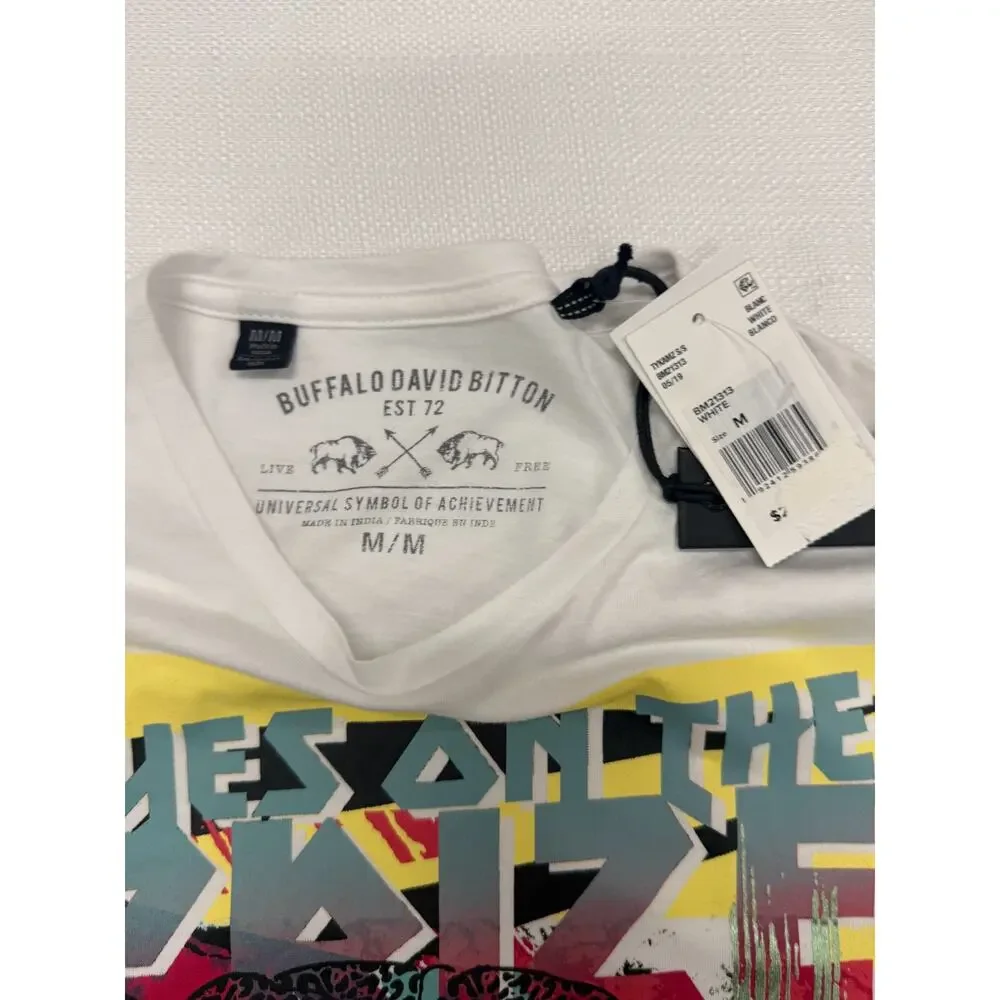 Buffalo David Bitton Mens Medium Graphic T Shirt White NWT Short Sleeve Tee